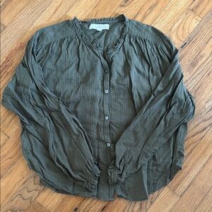 LOFT Green Long Sleeve Mandarin Collar Blouse